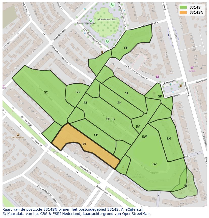 Afbeelding van het postcodegebied 3314 SN op de kaart.