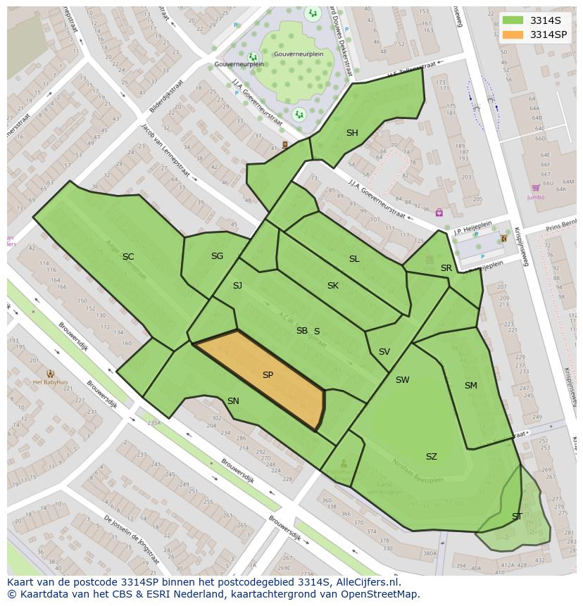 Afbeelding van het postcodegebied 3314 SP op de kaart.