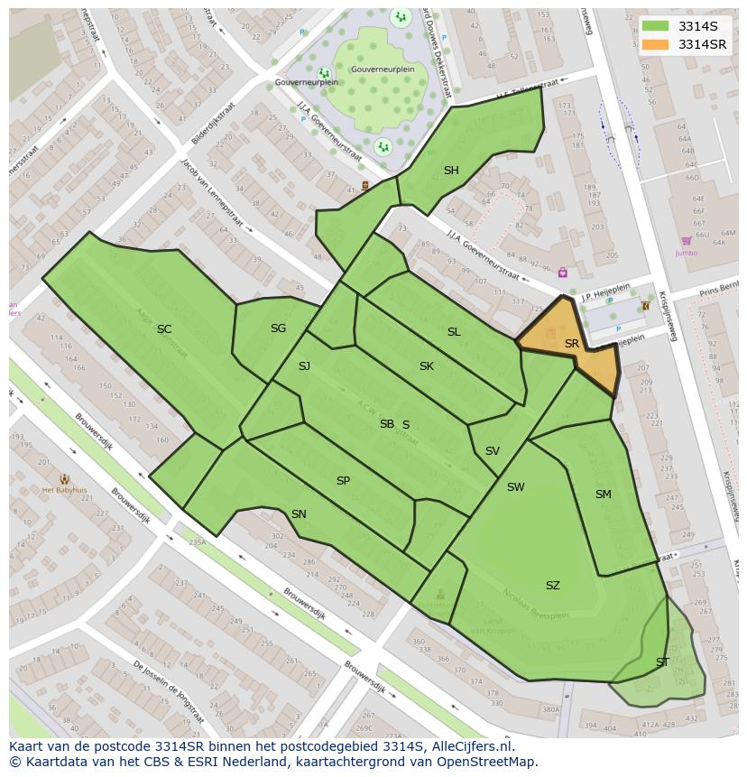 Afbeelding van het postcodegebied 3314 SR op de kaart.