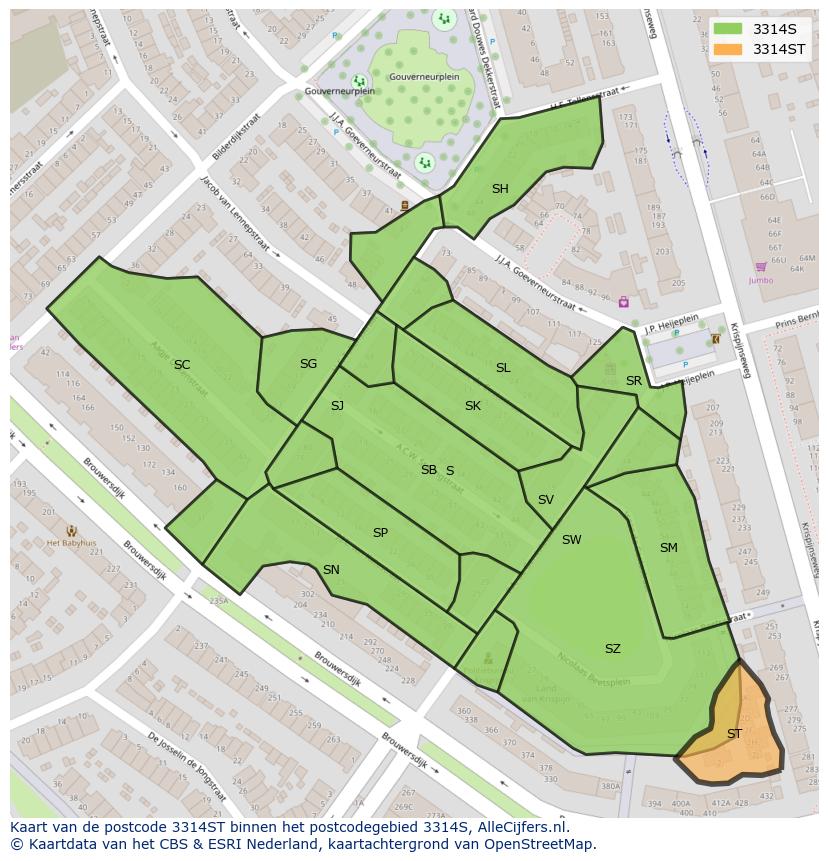 Afbeelding van het postcodegebied 3314 ST op de kaart.