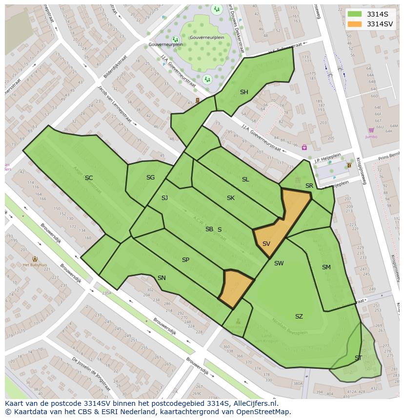 Afbeelding van het postcodegebied 3314 SV op de kaart.