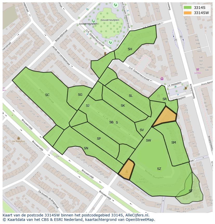 Afbeelding van het postcodegebied 3314 SW op de kaart.