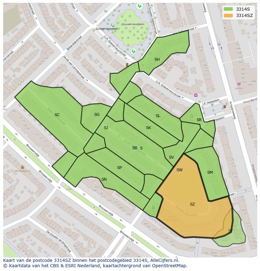 Afbeelding van het postcodegebied 3314 SZ op de kaart.