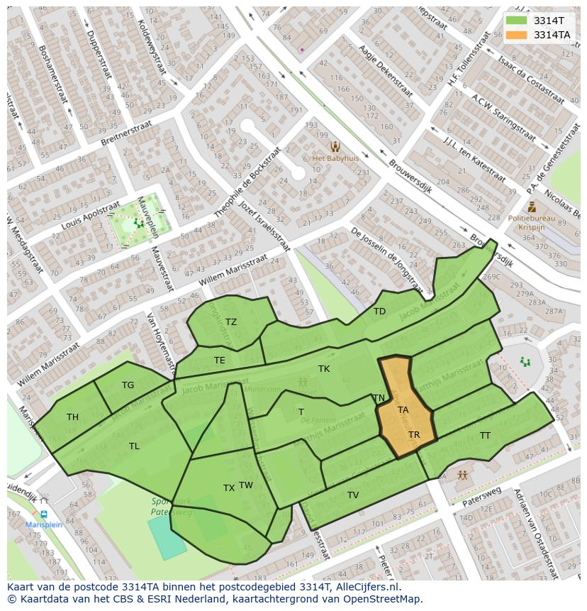 Afbeelding van het postcodegebied 3314 TA op de kaart.