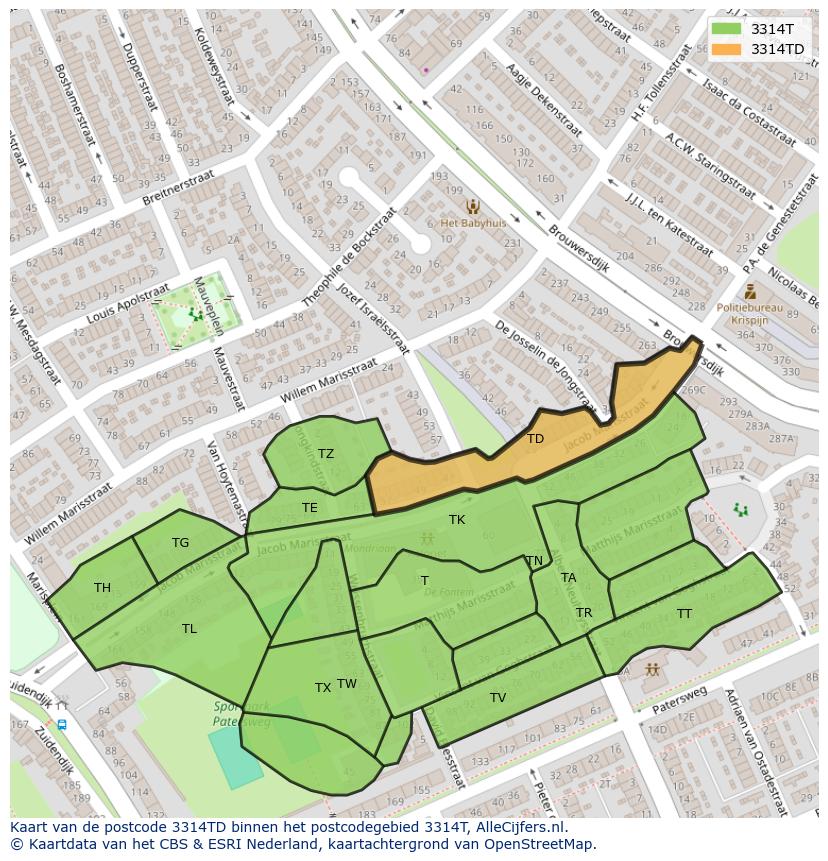 Afbeelding van het postcodegebied 3314 TD op de kaart.