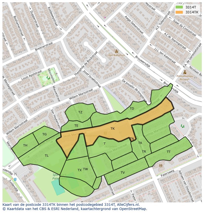 Afbeelding van het postcodegebied 3314 TK op de kaart.