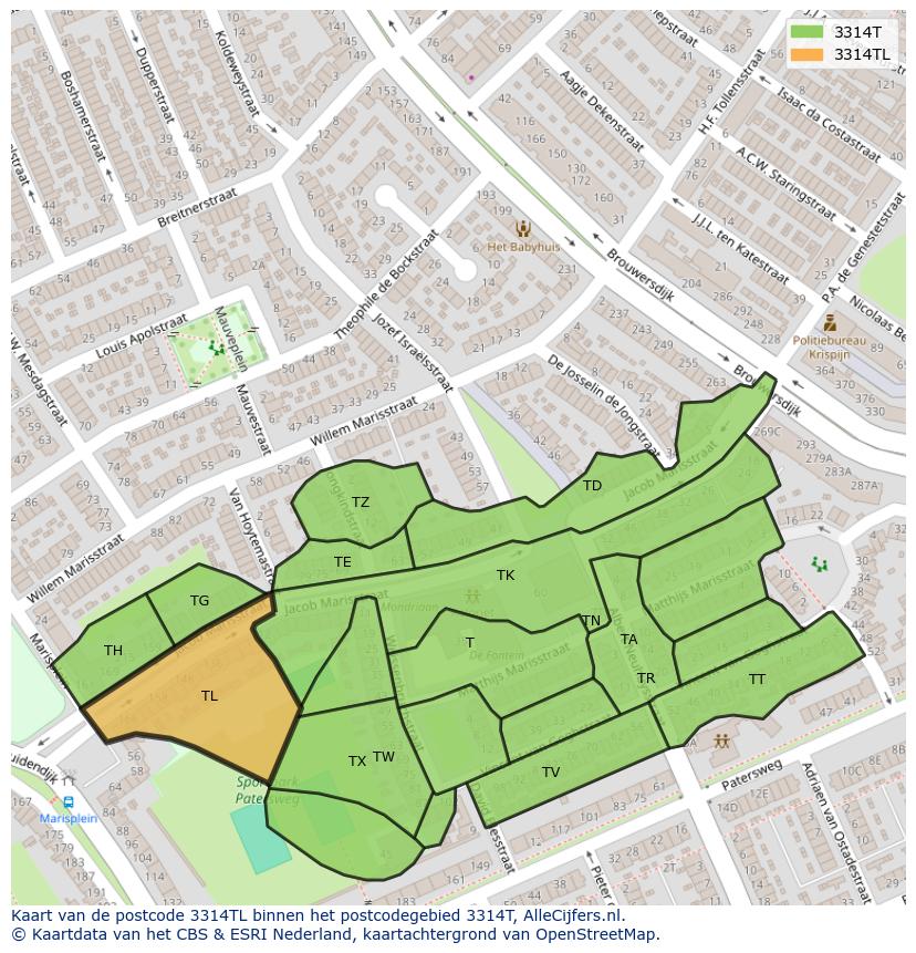 Afbeelding van het postcodegebied 3314 TL op de kaart.