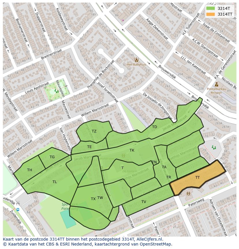 Afbeelding van het postcodegebied 3314 TT op de kaart.