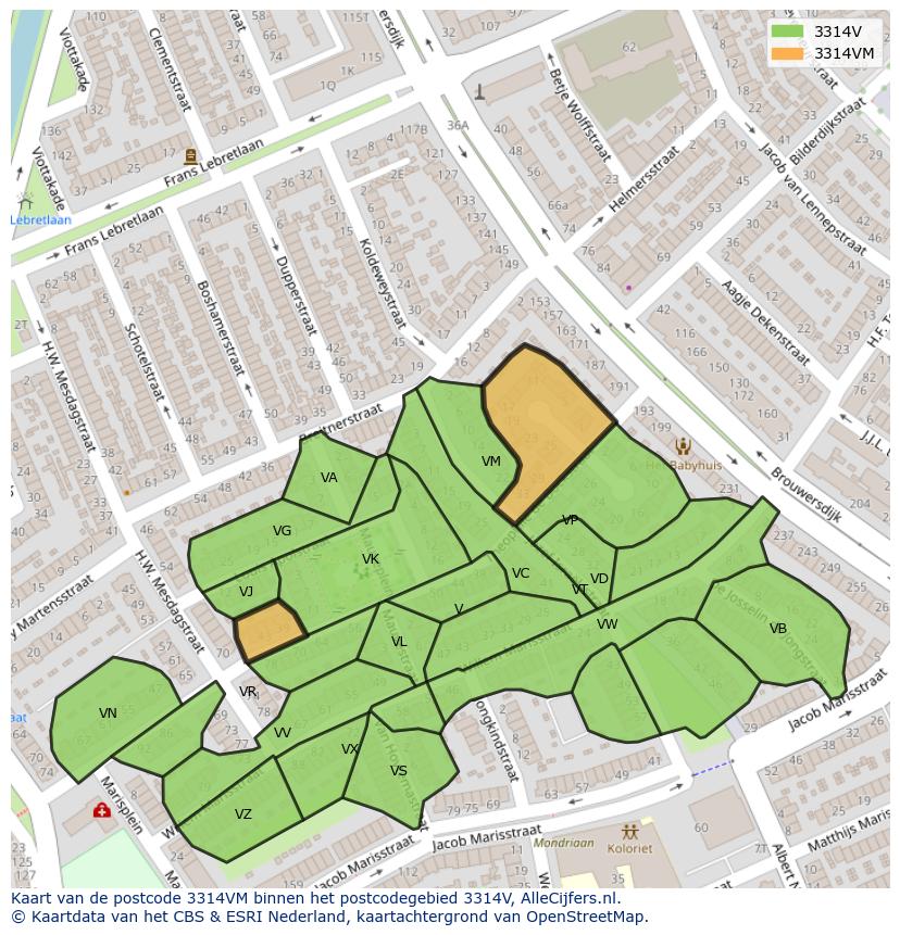 Afbeelding van het postcodegebied 3314 VM op de kaart.