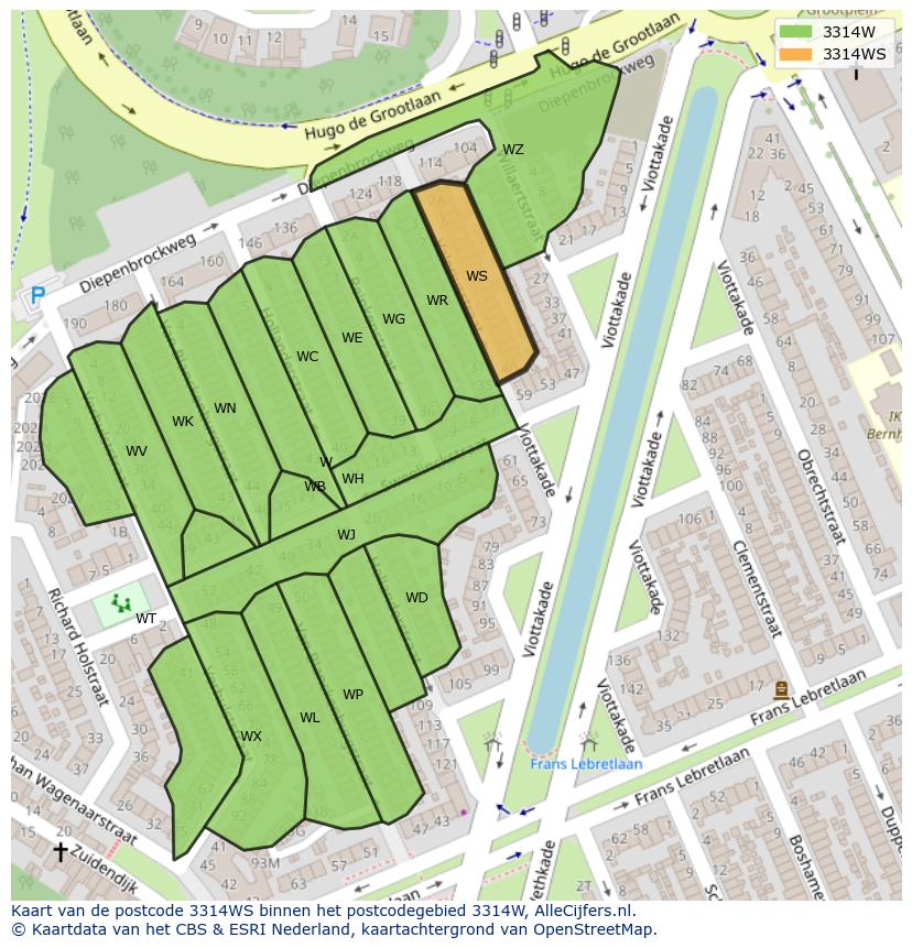 Afbeelding van het postcodegebied 3314 WS op de kaart.
