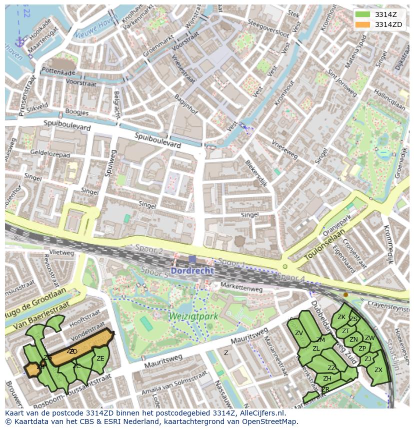 Afbeelding van het postcodegebied 3314 ZD op de kaart.