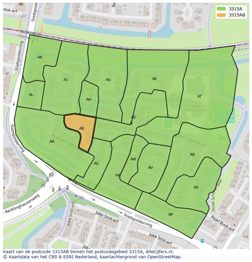 Afbeelding van het postcodegebied 3315 AB op de kaart.