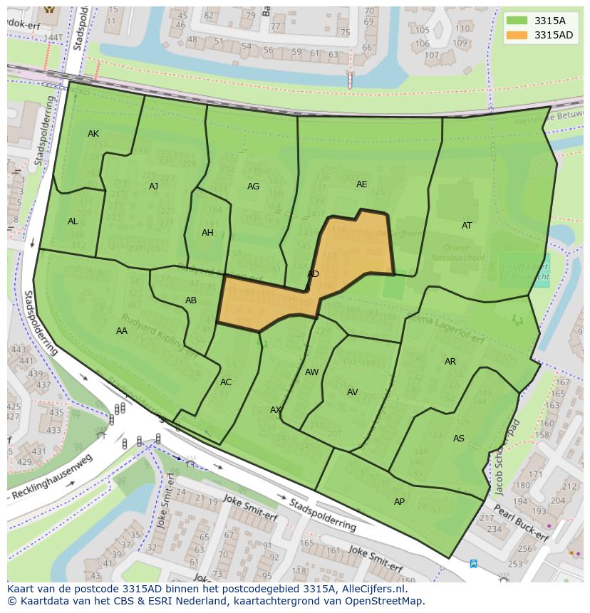 Afbeelding van het postcodegebied 3315 AD op de kaart.