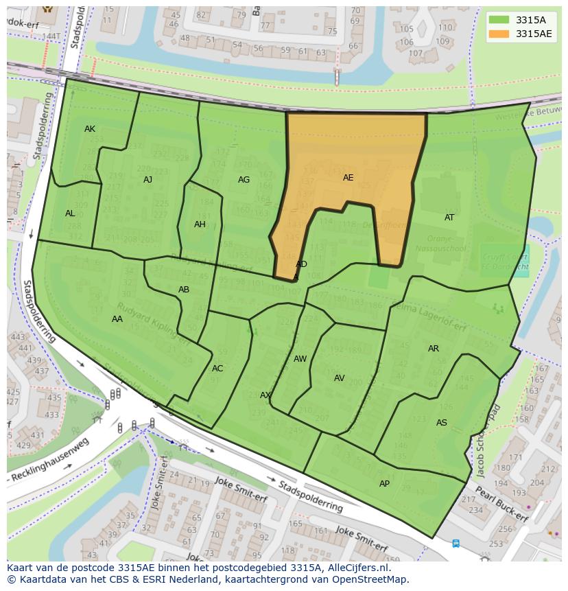 Afbeelding van het postcodegebied 3315 AE op de kaart.