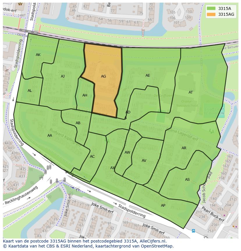 Afbeelding van het postcodegebied 3315 AG op de kaart.