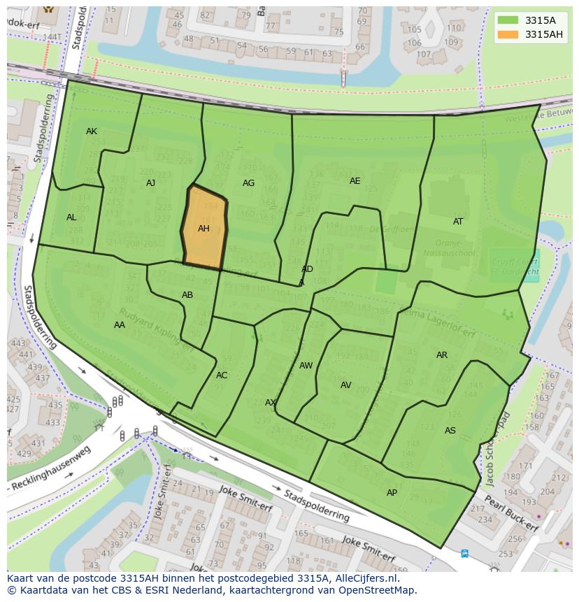 Afbeelding van het postcodegebied 3315 AH op de kaart.