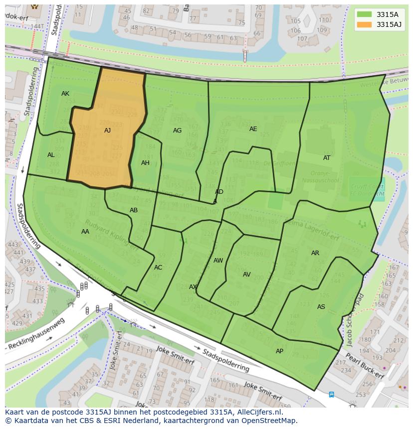 Afbeelding van het postcodegebied 3315 AJ op de kaart.