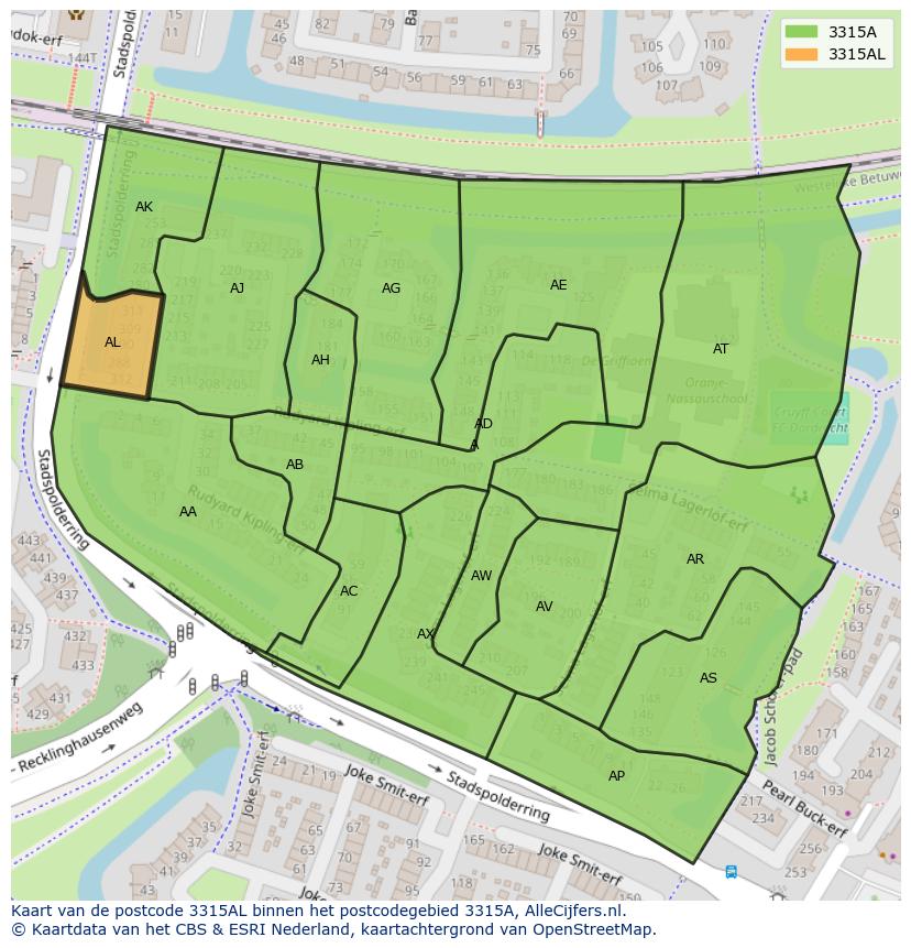 Afbeelding van het postcodegebied 3315 AL op de kaart.