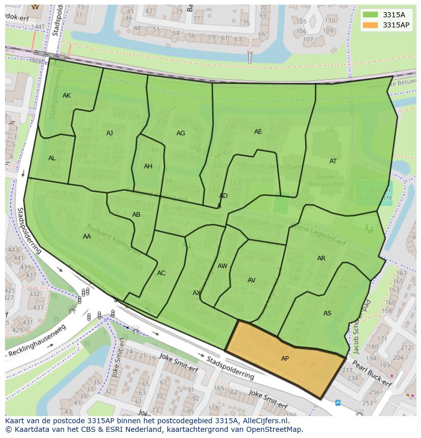 Afbeelding van het postcodegebied 3315 AP op de kaart.