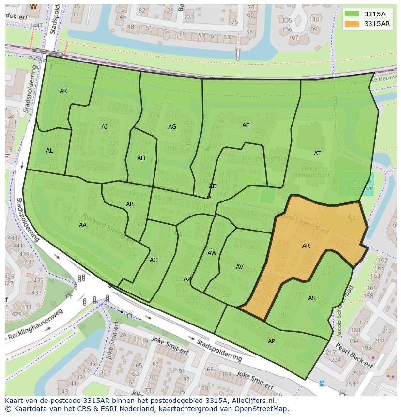 Afbeelding van het postcodegebied 3315 AR op de kaart.