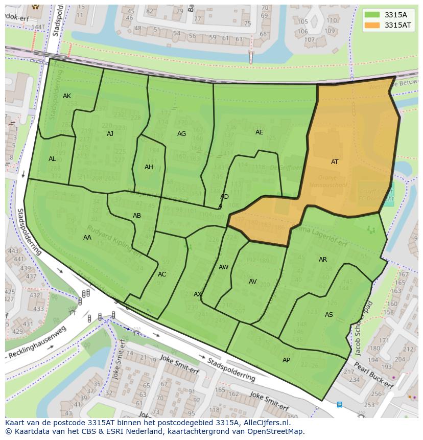 Afbeelding van het postcodegebied 3315 AT op de kaart.