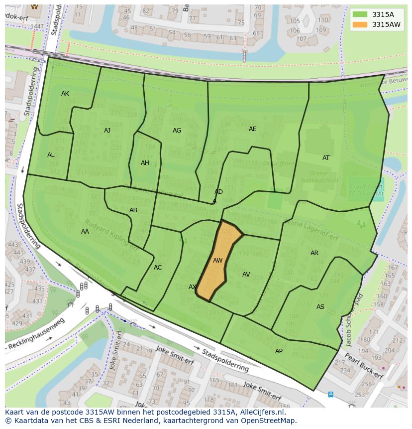 Afbeelding van het postcodegebied 3315 AW op de kaart.
