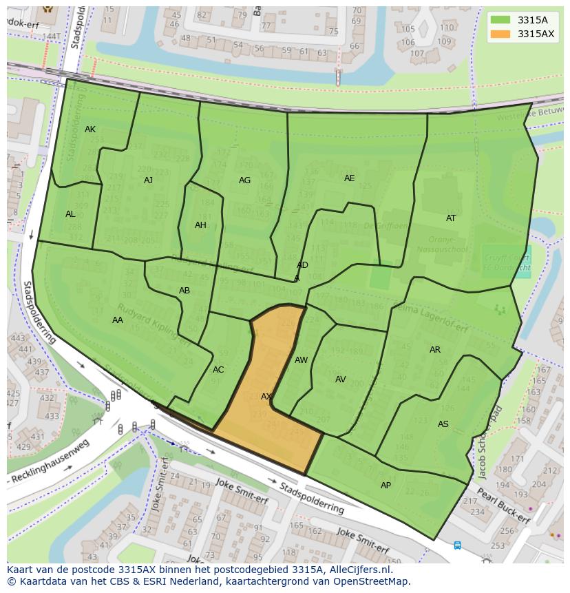 Afbeelding van het postcodegebied 3315 AX op de kaart.