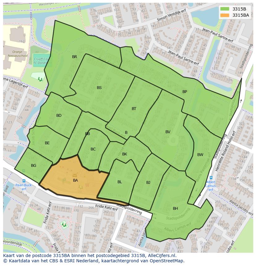 Afbeelding van het postcodegebied 3315 BA op de kaart.