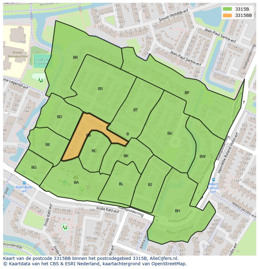 Afbeelding van het postcodegebied 3315 BB op de kaart.