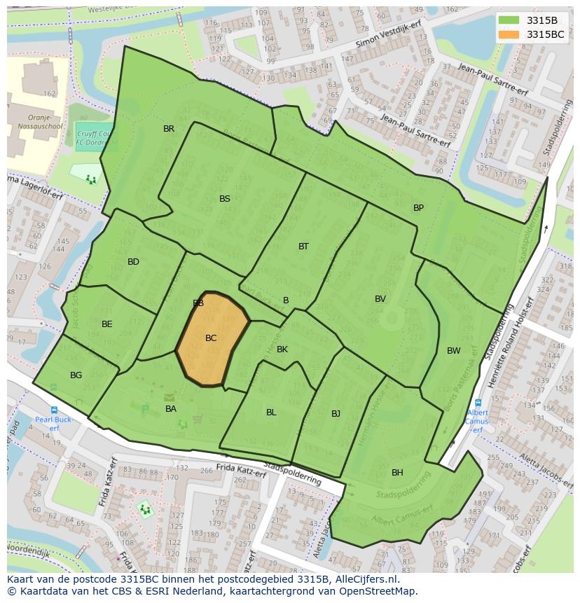 Afbeelding van het postcodegebied 3315 BC op de kaart.
