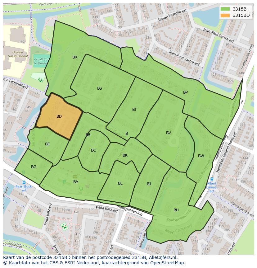 Afbeelding van het postcodegebied 3315 BD op de kaart.