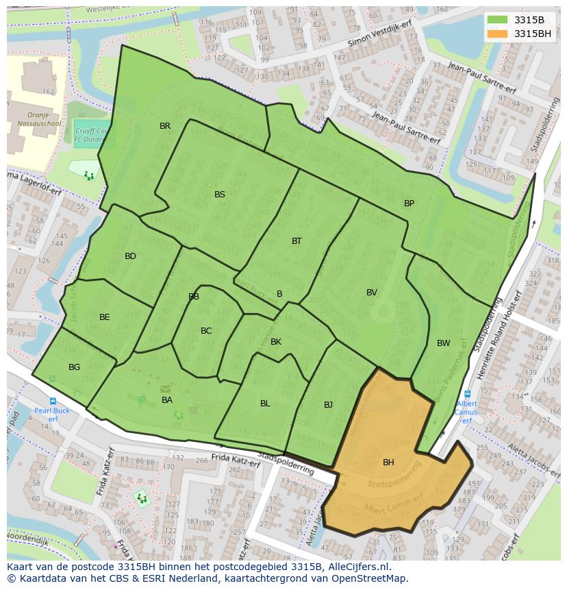 Afbeelding van het postcodegebied 3315 BH op de kaart.