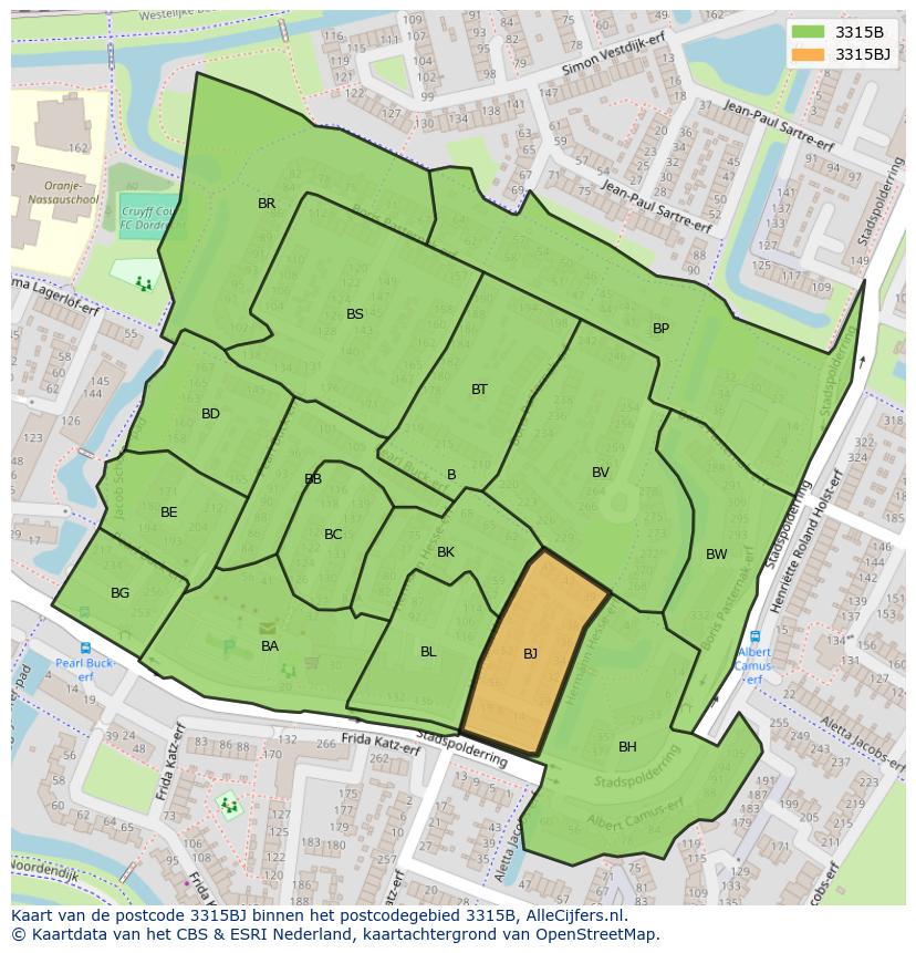 Afbeelding van het postcodegebied 3315 BJ op de kaart.