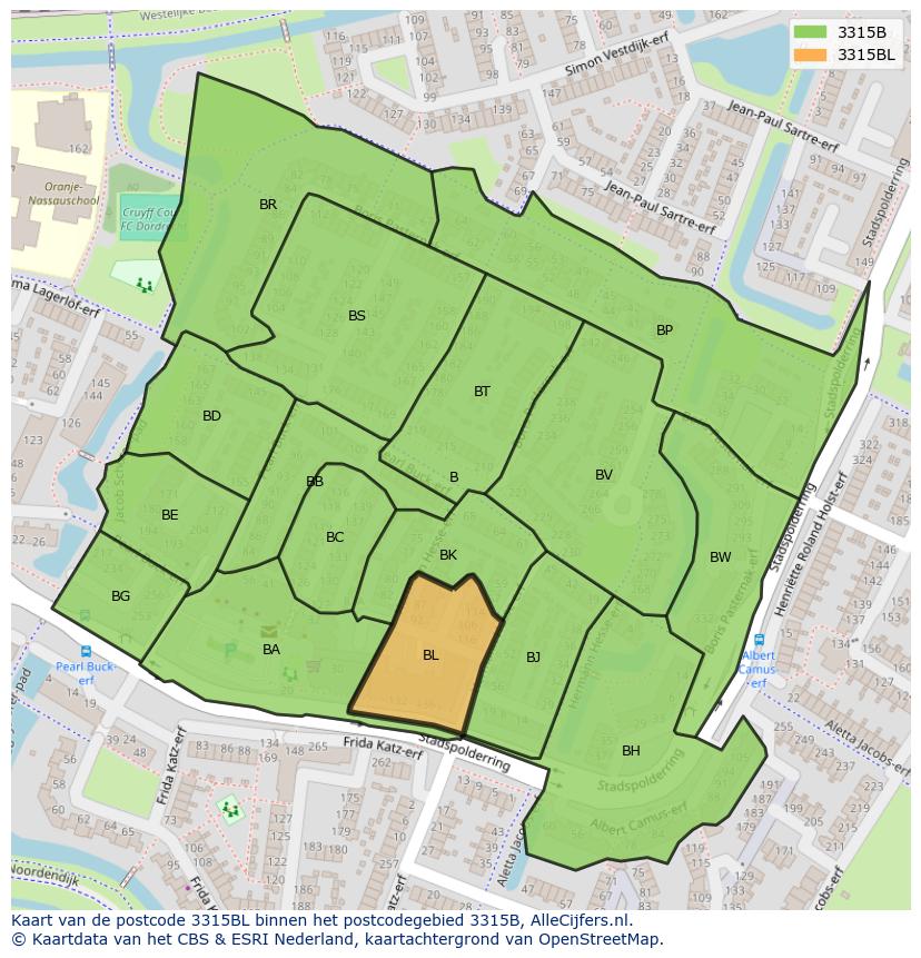 Afbeelding van het postcodegebied 3315 BL op de kaart.