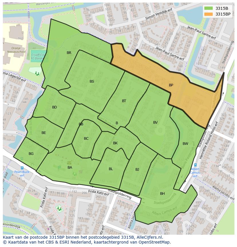 Afbeelding van het postcodegebied 3315 BP op de kaart.