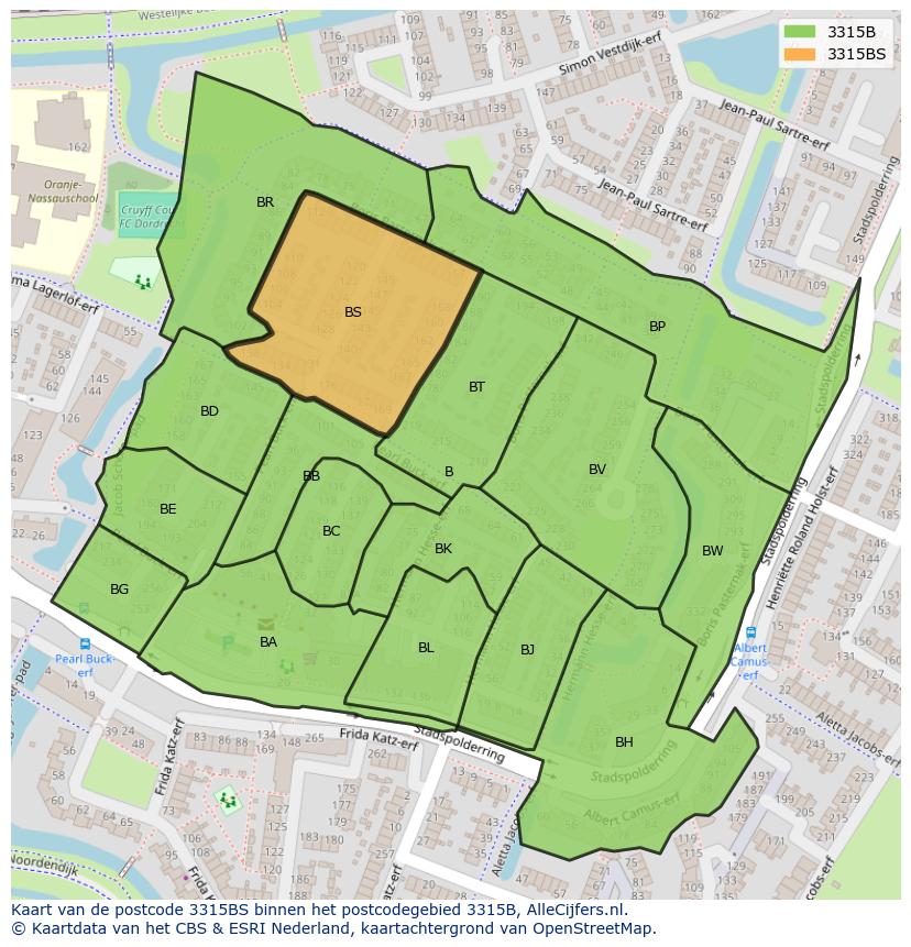 Afbeelding van het postcodegebied 3315 BS op de kaart.