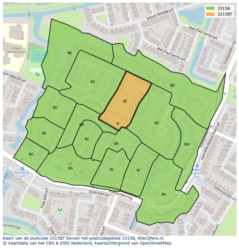 Afbeelding van het postcodegebied 3315 BT op de kaart.