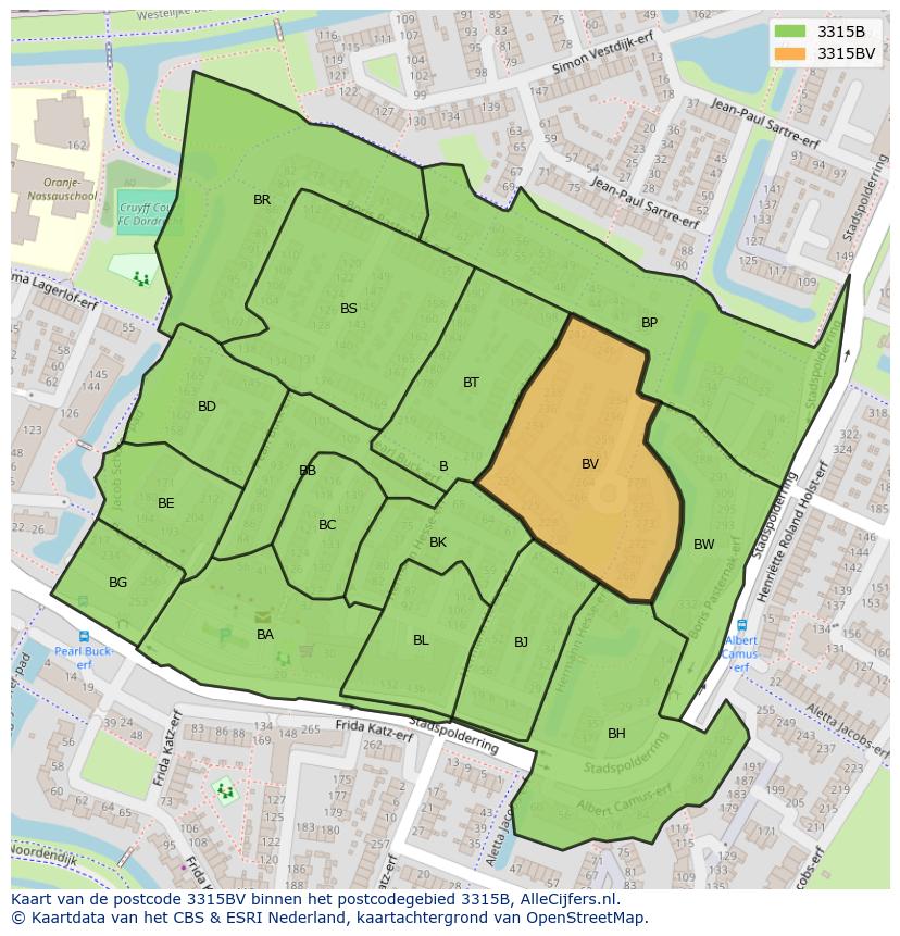 Afbeelding van het postcodegebied 3315 BV op de kaart.