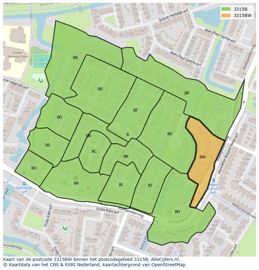 Afbeelding van het postcodegebied 3315 BW op de kaart.