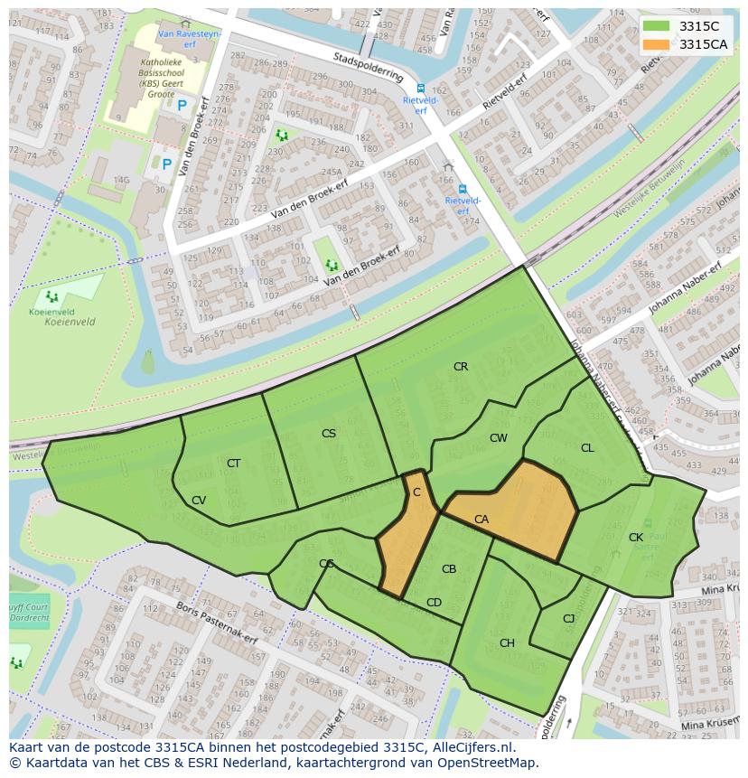 Afbeelding van het postcodegebied 3315 CA op de kaart.