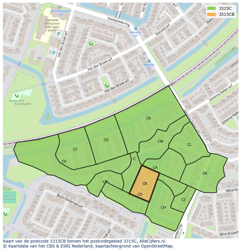 Afbeelding van het postcodegebied 3315 CB op de kaart.
