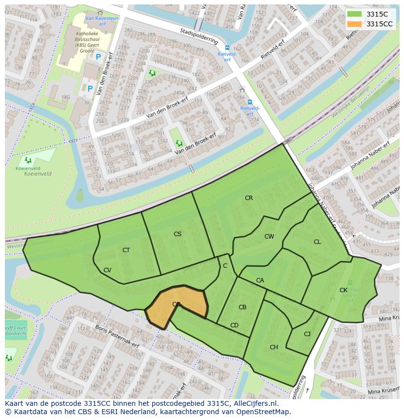 Afbeelding van het postcodegebied 3315 CC op de kaart.