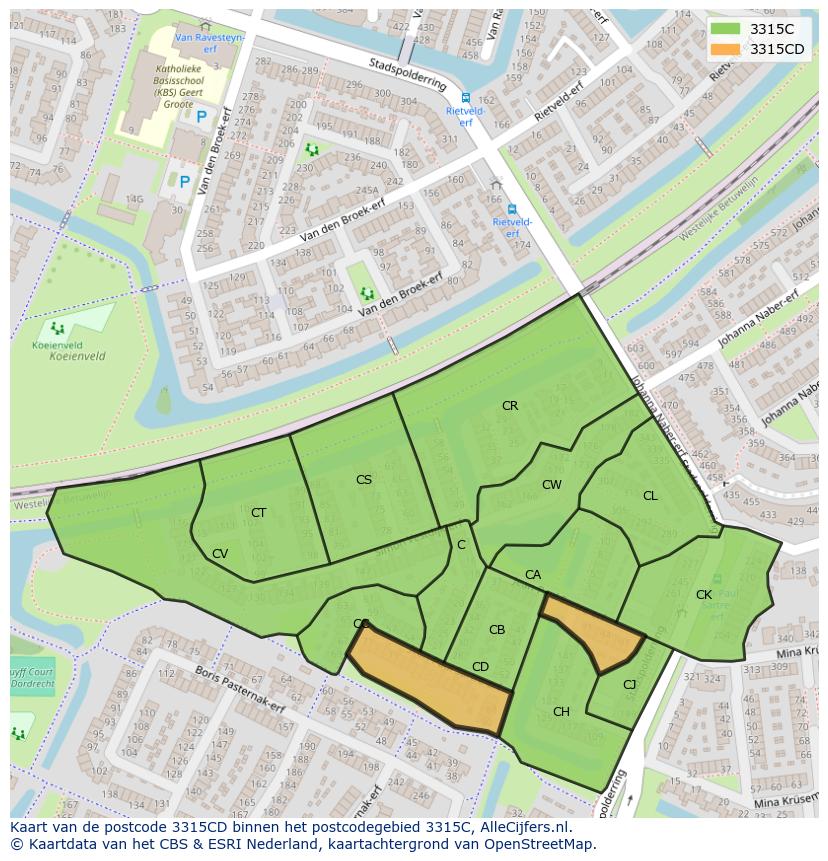 Afbeelding van het postcodegebied 3315 CD op de kaart.