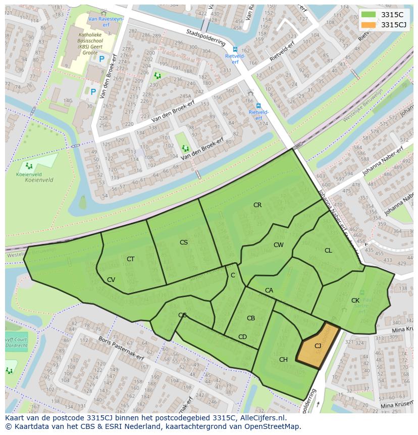 Afbeelding van het postcodegebied 3315 CJ op de kaart.