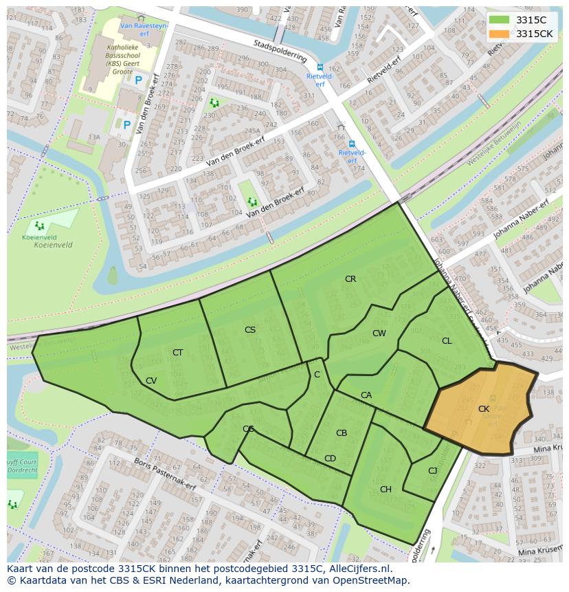 Afbeelding van het postcodegebied 3315 CK op de kaart.