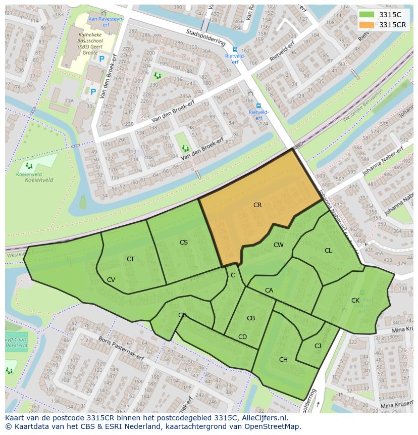 Afbeelding van het postcodegebied 3315 CR op de kaart.
