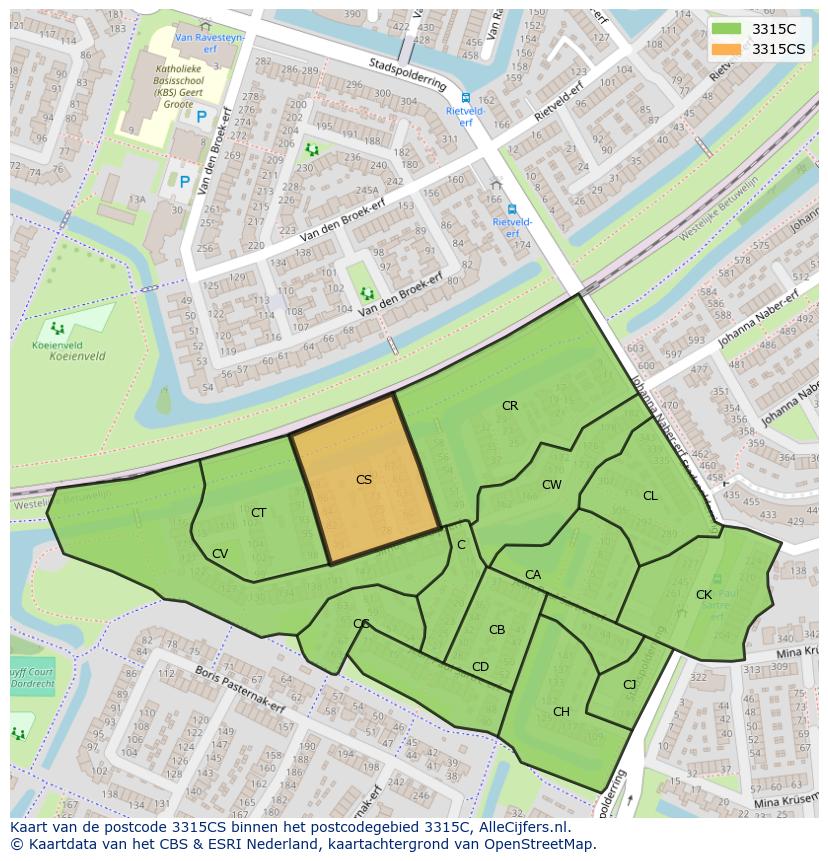 Afbeelding van het postcodegebied 3315 CS op de kaart.