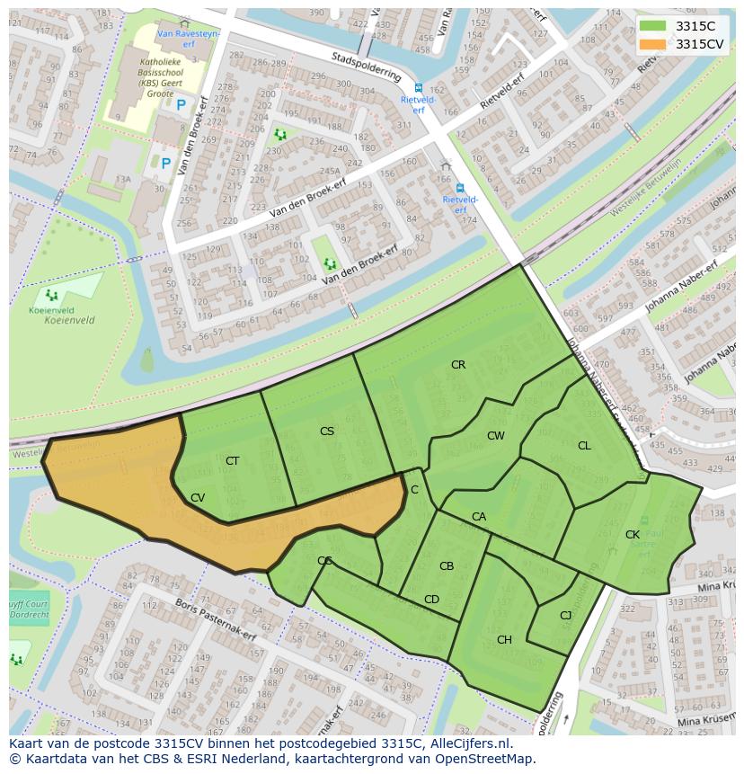 Afbeelding van het postcodegebied 3315 CV op de kaart.