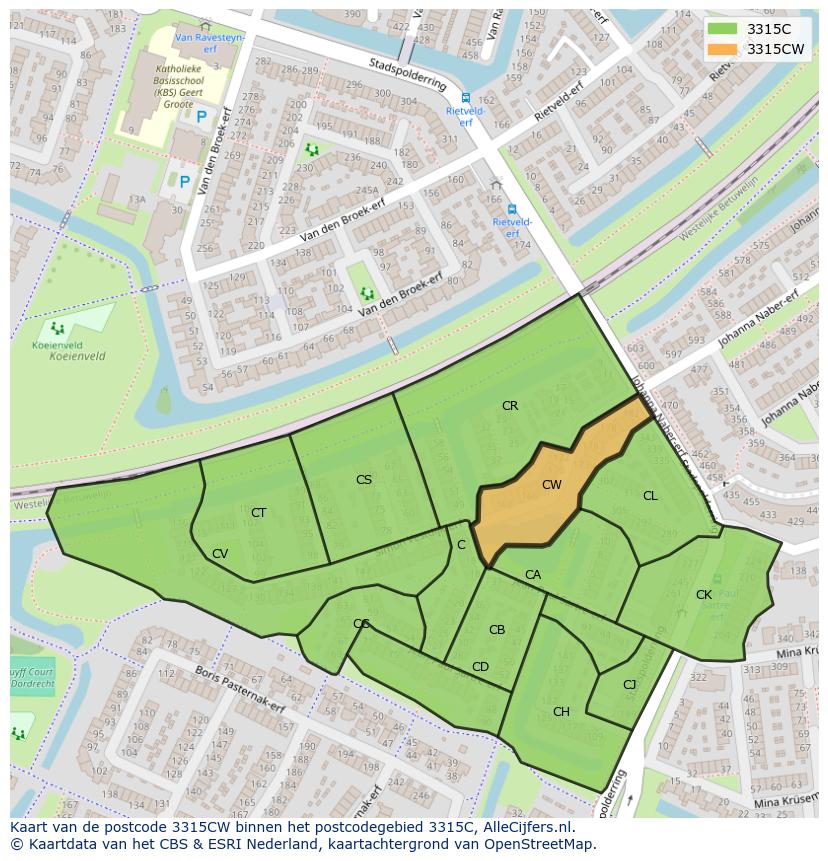 Afbeelding van het postcodegebied 3315 CW op de kaart.
