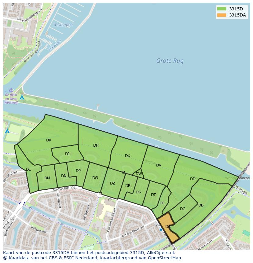 Afbeelding van het postcodegebied 3315 DA op de kaart.